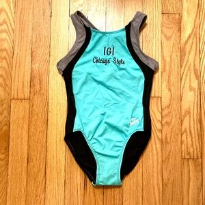 GK Leotard IGI Chicago Style Aqua Black Gray Adult Extra Small AXS